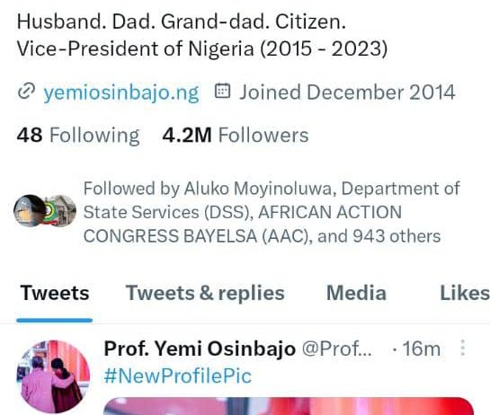 BREAKING: Inauguration 2023: Twitter removes Osinbajo’s verification tag 