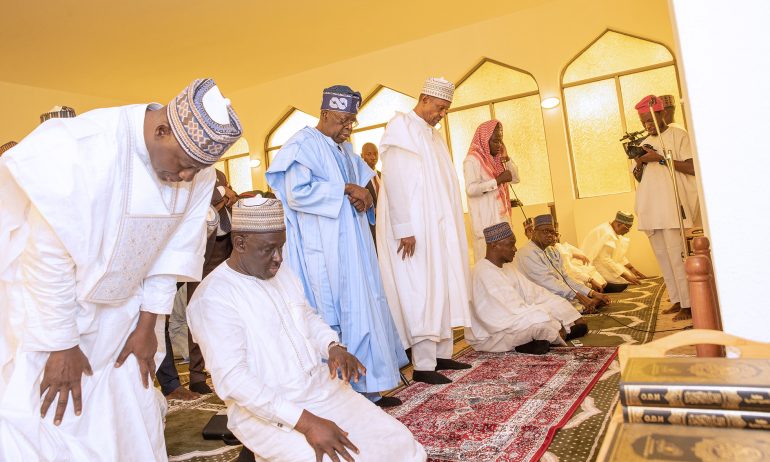 Tinubu joins Buhari, Marwa for Juma’at prayers